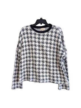 Melloday Black & White Cropped Houndstooth LS Sweater Size XL